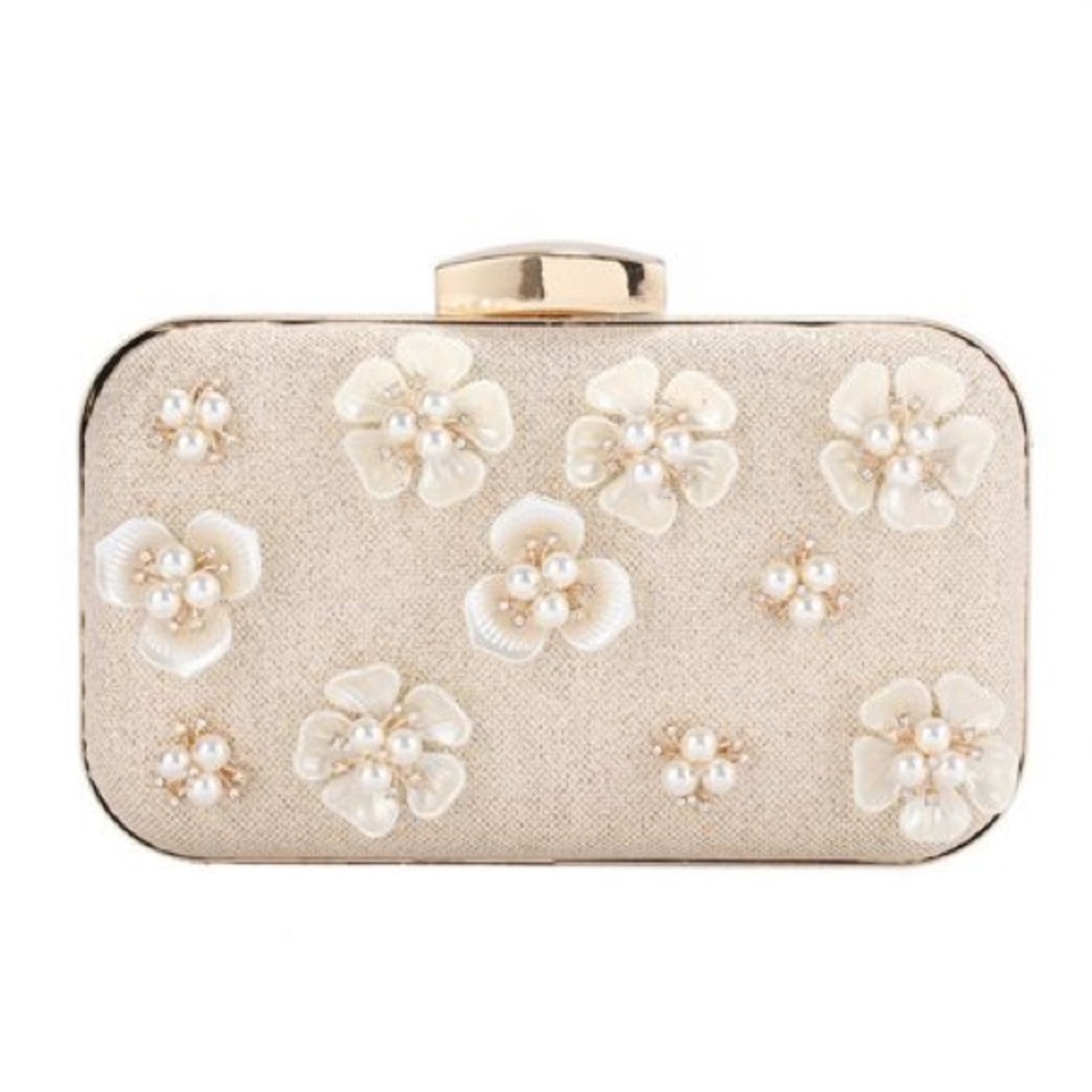 Chicwish Gold Floral Embellished Clutch